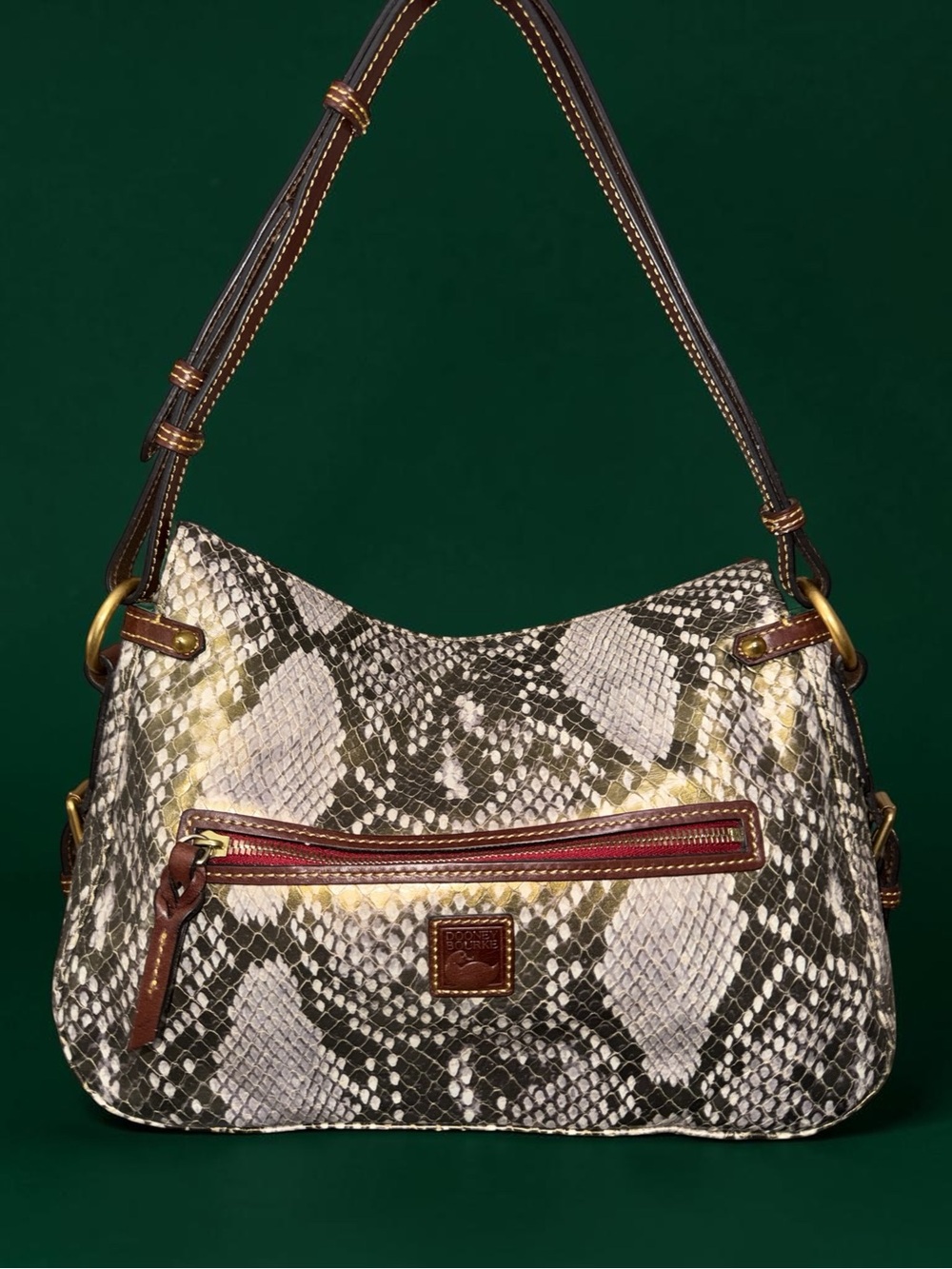 Dooney & Bourke Metallic Cream and Green Python print Hobo Bag EUC